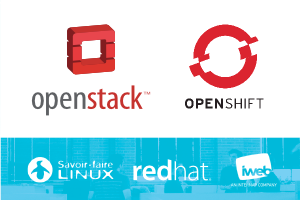 Logos OpenStack, OpenShift, Savoir-faire Linux, Red Hat et iWeb!